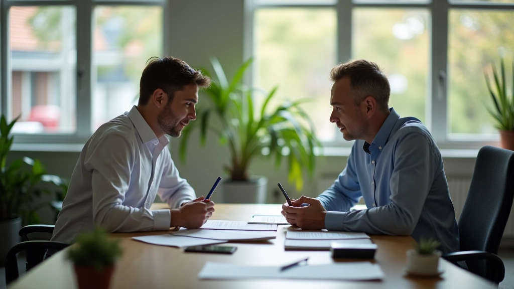 Financial advisor meeting with client to review retirement planning documents and investment strategy