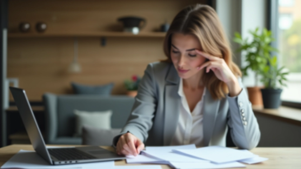 Woman in professional attire reviewing TFSA account statements and contribution room documents